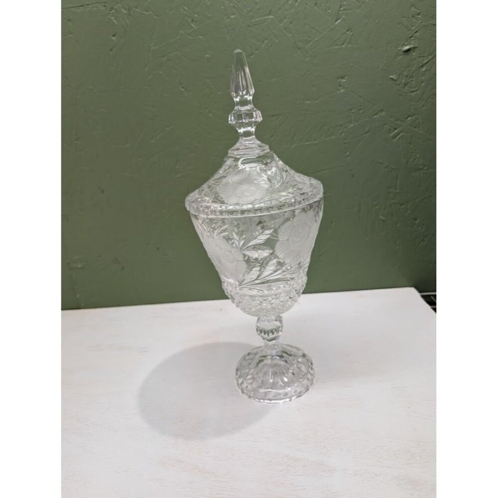 The Rose Collection hand cut crystal Pedestal candy box dish trinket holder